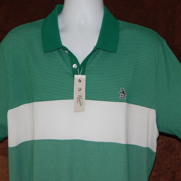 Original Penguin Short Sleeve Color Block Polo Shirt Dark Mint Green Striped XXL - Picture 4 of 5